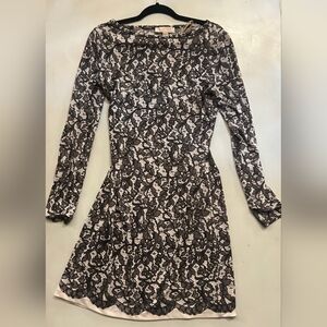 Elegant Lace Floral Black Over Off White Dress